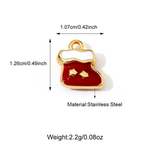 Detail view of 18K gold stainless steel Christmas stocking pendant with measurements