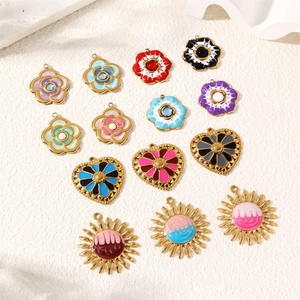 Vintage Stainless Steel Enamel Flower Sun Heart Evil Eye Pendants For Women DIY Necklace Bracelet Jewelry Making Charms