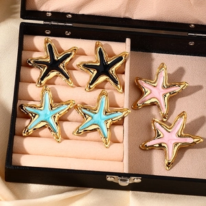 Pendientes de Botón de Estrella de Mar de Acero Inoxidable para Mujer Bañados en Oro Esmalte Joyería de Playa de Verano Regalo