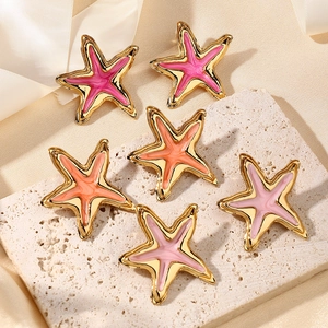 Pendientes de estrella de mar irregulares de acero inoxidable con esmalte colorido
