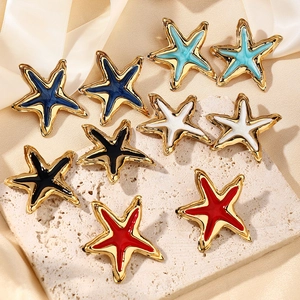 Pendientes de estrella de mar irregulares de acero inoxidable con esmalte de colores