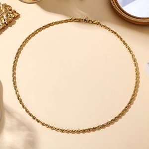 Minimalist 18K gold-plated stainless steel rope chain necklace with a metallic luster