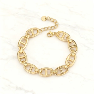 Bracciale a Catena a Naso di Maiale in Acciaio Inossidabile da Donna Moda Placcato in Oro 18K Gioielli da Mano