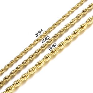 Detail view of 18K gold plated rope chains in 3mm, 4mm, and 5mm width options