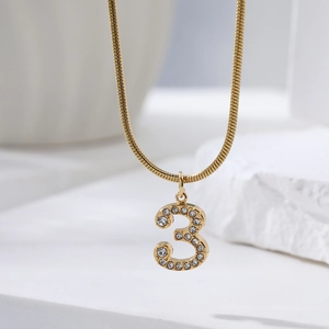 Gouden slangenketting met sprankelende nummer 3 hanger in hiphopstijl voor dames