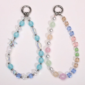 DIY 6-8mm clear glass crystal cube beads handmade lanyard with starfish and fish charms