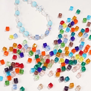 Colorful 6-8mm cube crystal glass beads and handmade bracelet for DIY jewelry making