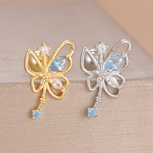 Blue Zircon Butterfly Fairy Wand Stainless Steel Ear Bone Stud Earrings Screw Ball Back Dainty Jewelry For Women