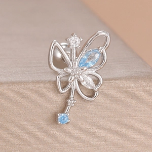 Surgical steel butterfly cartilage stud earring with light blue marquise zircon stones