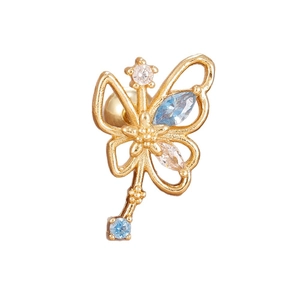 Exquisite gold butterfly cartilage stud earring with blue zircon and star accent