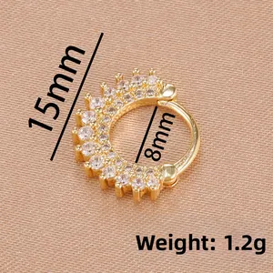 Detail of 15mm gold pavé hoop earring with size dimensions and weight specifications