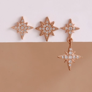 Elegant rose gold star earring set with micro-pave zircons in bohemian style for women