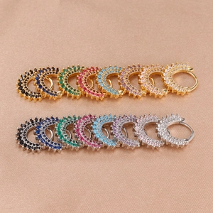 Crown Septum Clicker Rhinestone Hoop Earrings 18K Gold Plated Copper Hinged Segment Ring Body Piercing Jewelry For Women