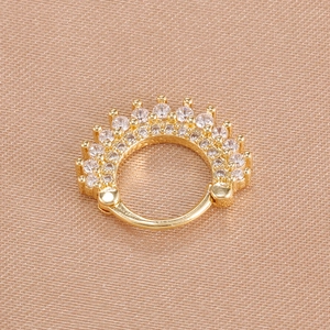 Elegant gold round crown earrings with sparkling pavé zircons and a hinged closure