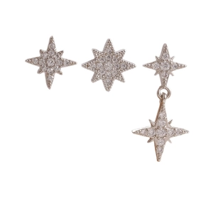 Sparkling zircon star stud earrings set in silver finish for a bohemian women style
