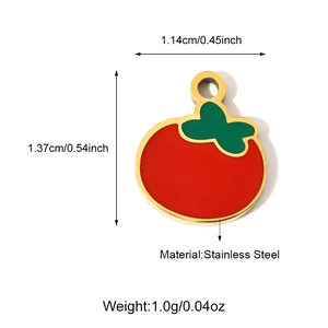 Red tomato enamel fruit pendant in stainless steel for DIY jewelry making