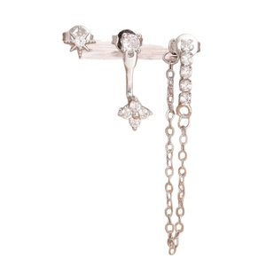 Conjunto de pendientes de estrella plateada con borlas de circón y motivos astros