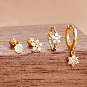 Exquisite gold-plated stainless steel zircon geometric flower earrings set for women