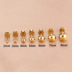 Polished gold round ball stud earrings in 7 sizes from 2mm to 8mm for women