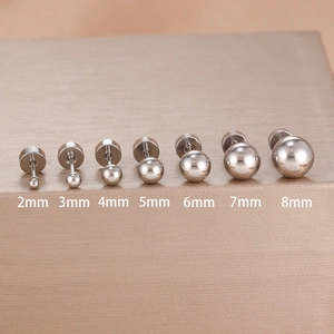 Minimalist silver spherical stud earrings set in 7 sizes from 2mm to 8mm diameter