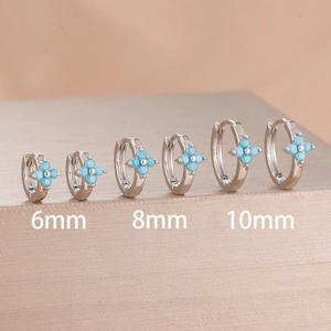 Three pairs of silver clover earrings with blue zircon in 6mm, 8mm, and 10mm sizes