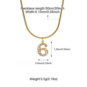 Gouden slangenketting met kleine met kristallen bezette nummer 6 hanger voor dames