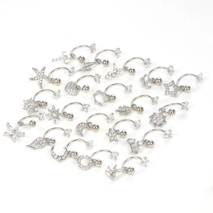 Lot de 21 piercings de nombril en acier chirurgical argenté avec zircons brillants