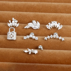 Orecchini Piercing in Acciaio Inossidabile con Zirconia Cubica per Donna Chiusura a Vite Helix Cartilagine Corona Foglia Lucchetto Gioielli