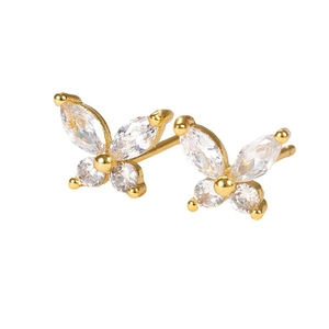 Feine goldene Schmetterlings-Ohrstecker mit weißem Zirkon für den eleganten Alltag von Frauen