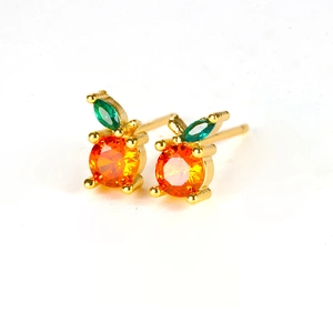 Fruit-shaped 18K gold-plated stud earrings with orange and green zircon stones