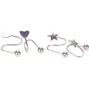 Polished S-shaped spiral heart and star earrings set in silver stainless steel