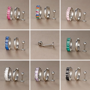 Copper Rhinestone Huggie Hoop Earrings And Ball Stud Earrings Combo Geometric Individual Minimalist Earrings For Women Fashion Jewelry