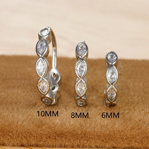 Kraakbeen ring oorbellen met marquise zirkoon in maten 10mm, 8mm en 6mm
