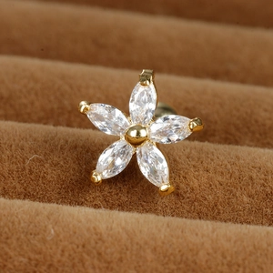 Daisy zircon stud earring with 20G stainless steel screw ball in golden finish