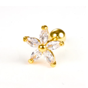 Zircon daisy flower cartilage stud earring with stainless steel screw ball back