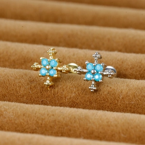 Vintage Stainless Steel Cross Stud Earrings With Blue Zircon Inlaid Screw Back Helix Piercing Jewelry For Women Gold Silver Tone