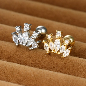 Shiny Stainless Steel Crown Stud Earrings Rhinestone Screw Ball Back Cartilage Piercing Jewelry For Women Fashion Ear Accessory
