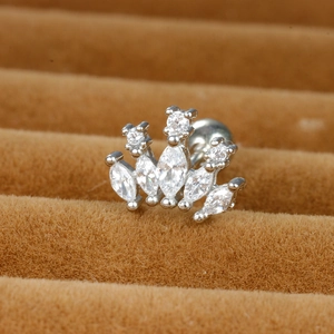 Sparkling crown cartilage earring with stainless steel screw ball back for women