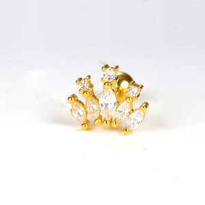 Sparkling gold crown cartilage piercing with marquise cubic zirconia and screw ball back