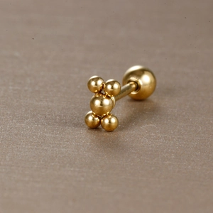 Clou d'oreille en acier inoxydable doré à cinq boules avec fermoir à vis sécurisé