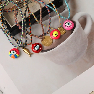 Handmade evil eye and fish charms braided cords bracelets set for lucky jewelry gift