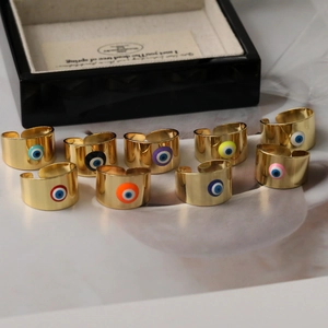 Anello Aperto Malocchio Placcato Oro 18K per Donna Smalto Colorato Regolabile in Acciaio Inossidabile Rame Gioielli di Moda Anello Etnico
