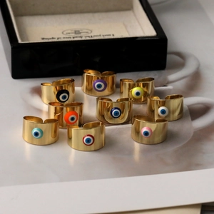 Set di 9 anelli regolabili in acciaio inossidabile placcato oro 18K con malocchio