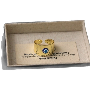 Anello regolabile in acciaio inossidabile placcato oro 18K con motivo occhio greco