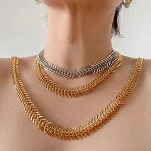 Fishbone Necklace 304 Stainless Steel 18K Gold Plated Exaggerated Nautical Style Choker For Women Clavicle Chain Jewelry