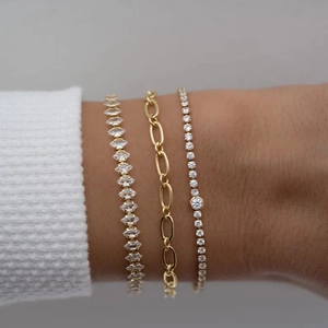Bracciale tennis con zirconi marquise placcato oro 18 carati con set di catene graffetta
