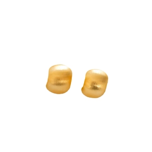 Matte brushed gold stud earrings with a minimalist bean-shaped 18K gold-plated design