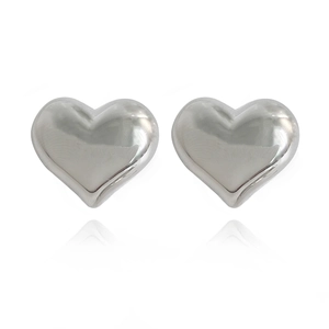 Polished silver heart stud earrings with smooth mirror finish and reflective surface