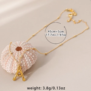 Collier minimaliste plaqué or 18k avec pendentif lettre A et chaîne perlée, 45+5cm