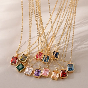 18k gold plated birthstone necklaces with square crystals in multiple colors